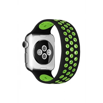 Newface Apple Watch 38mm Ayarlı Delikli Silikon Kordon - Siyah-Yeşil