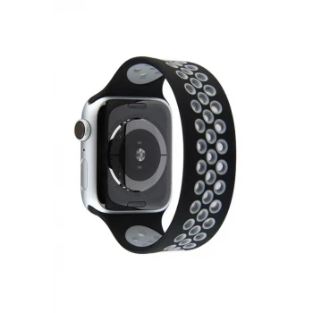Newface Apple Watch 42mm Ayarlı Delikli Silikon Kordon - Siyah-Gri