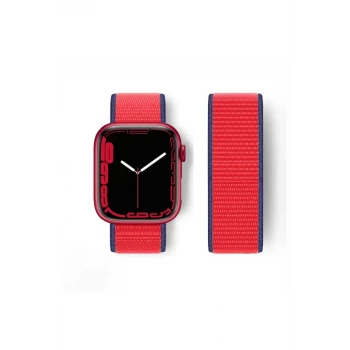 Newface Apple Watch 42mm Hasırlı Cırtcırtlı Kordon - Kırmızı