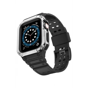 Newface Apple Watch 42mm KR401 Silikon Kordon - Siyah-Gümüş