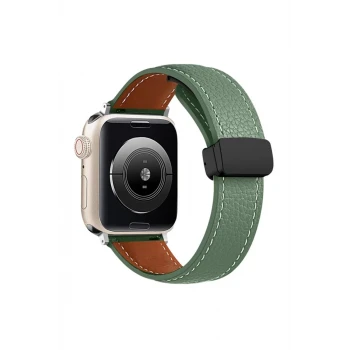 Newface Apple Watch 42mm KR414 Daks Deri Kordon - Koyu Yeşil