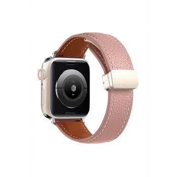 Newface Apple Watch 42mm KR414 Daks Deri Kordon - Pembe