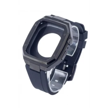 Newface Apple Watch 45mm KR402 Metal Kasa Silikon Kordon - Siyah