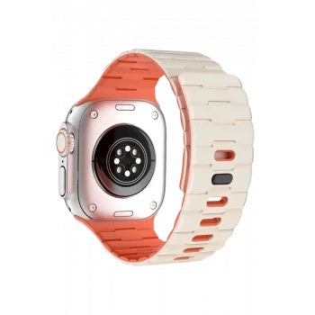 Newface Apple Watch Ultra 49mm Wowen Kordon - Beyaz-Turuncu
