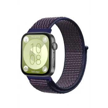 Newface Huawei Fit 4 Hasırlı Cırtcırtlı Kordon - Mavi-Beyaz