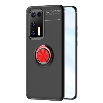 Newface Huawei P40 Kılıf Range Yüzüklü Silikon - Siyah-Kırmızı