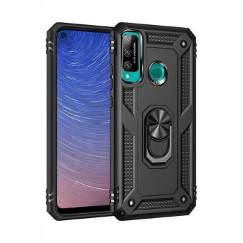 Newface Huawei P40 Lite E Kılıf Sofya Yüzüklü Silikon Kapak - Siyah