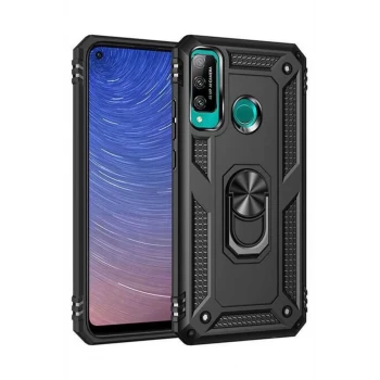 Newface Huawei P40 Lite E Kılıf Sofya Yüzüklü Silikon Kapak - Siyah