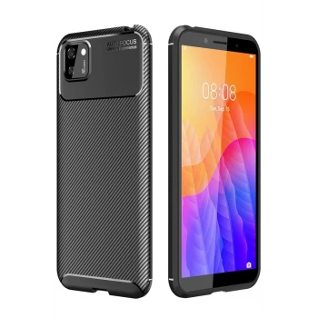 Newface Huawei Y5P Kılıf Auto Focus Karbon Kapak - Siyah