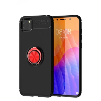 Newface Huawei Y5P Kılıf Range Yüzüklü Silikon - Siyah-Kırmızı