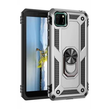 Newface Huawei Y5P Kılıf Sofya Yüzüklü Silikon Kapak - Gümüş