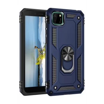 Newface Huawei Y5P Kılıf Sofya Yüzüklü Silikon Kapak - Lacivert