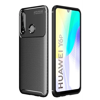 Newface Huawei Y6P Kılıf Auto Focus Karbon Kapak - Siyah