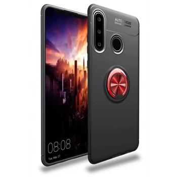 Newface Huawei Y6P Kılıf Range Yüzüklü Silikon - Siyah-Kırmızı