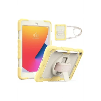 Newface Apple iPad 10.2 (7.nesil) Kılıf Strap New Tablet Kapak - Sarı