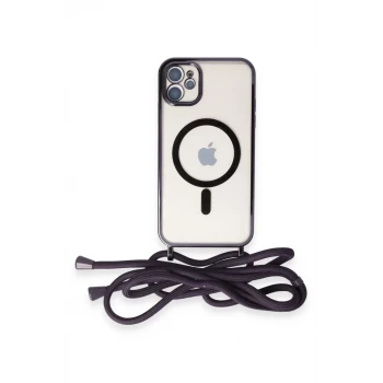 Newface Apple iPhone 11 Kılıf Divo Lazer Askılı Magsafe Kapak - Derin Mor