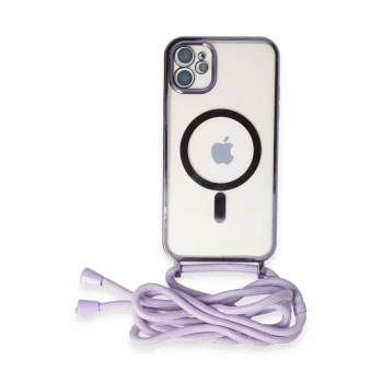 Newface Apple iPhone 11 Kılıf Divo Lazer Askılı Magsafe Kapak - Lila