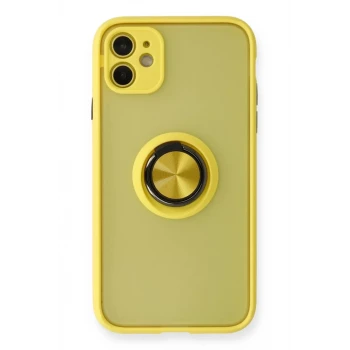 Newface Apple iPhone 11 Kılıf Montreal Yüzüklü Silikon Kapak - Sarı