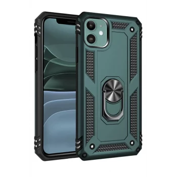 Newface Apple iPhone 11 Kılıf Sofya Yüzüklü Silikon Kapak - Yeşil