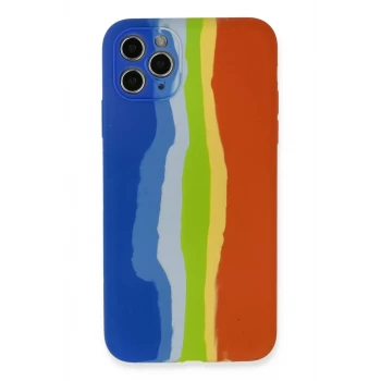 Newface Apple iPhone 11 Pro Kılıf Ebruli Lansman Silikon - Mavi-Turuncu