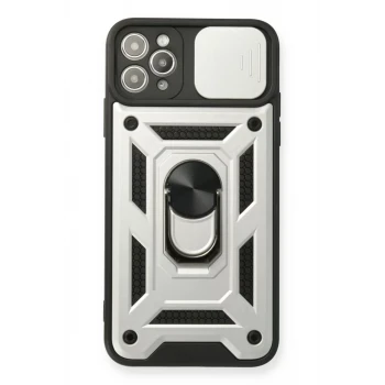Newface Apple iPhone 11 Pro Kılıf Pars Lens Yüzüklü Silikon - Gümüş