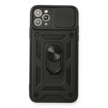 Newface Apple iPhone 11 Pro Kılıf Pars Lens Yüzüklü Silikon - Siyah