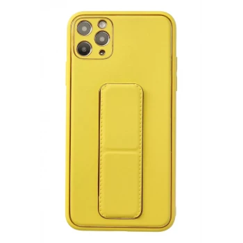 Newface Apple iPhone 11 Pro Max Kılıf Coco Deri Standlı Kapak - Sarı