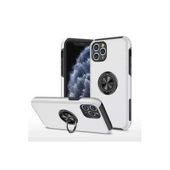 Newface Apple iPhone 11 Pro Max Kılıf Elit Yüzüklü Kapak - Gümüş