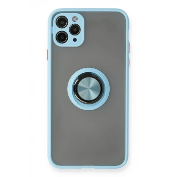 Newface Apple iPhone 11 Pro Max Kılıf Montreal Yüzüklü Silikon Kapak - Buz Mavi