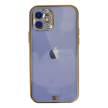 Newface Apple iPhone 12 Kılıf Liva Taşlı Silikon - Mor