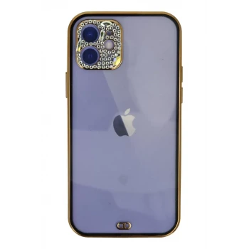 Newface Apple iPhone 12 Kılıf Liva Taşlı Silikon - Siyah