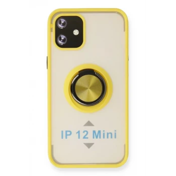 Newface Apple iPhone 12 Kılıf Montreal Yüzüklü Silikon Kapak - Sarı