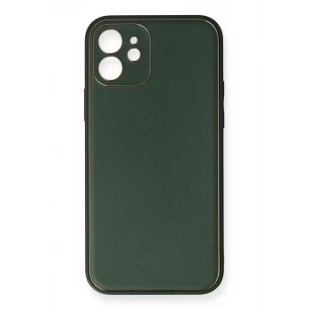Newface Apple iPhone 12 Mini Kılıf Coco Deri Silikon Kapak - Yeşil