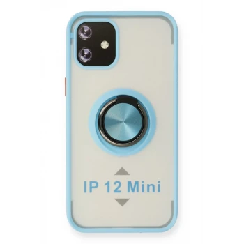 Newface Apple iPhone 12 Mini Kılıf Montreal Yüzüklü Silikon Kapak - Buz Mavi