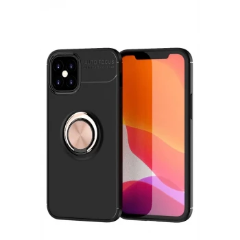 Newface Apple iPhone 12 Mini Kılıf Range Yüzüklü Silikon - Siyah-Gold