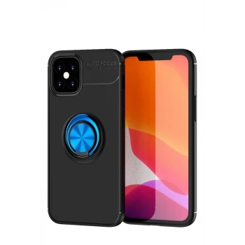 Newface Apple iPhone 12 Mini Kılıf Range Yüzüklü Silikon - Siyah-Mavi