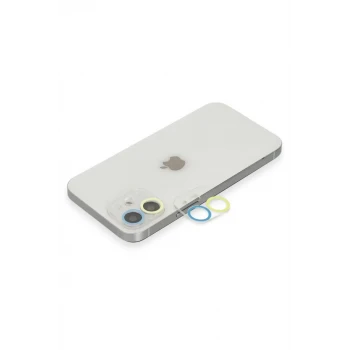 Newface Apple iPhone 12 Mini Renkli Kamera Lens Koruma Cam - Sarı-Mavi