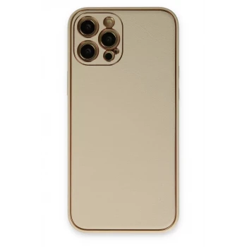Newface Apple iPhone 12 Pro Kılıf Coco Deri Silikon Kapak - Gold