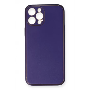 Newface Apple iPhone 12 Pro Kılıf Coco Deri Silikon Kapak - Mor