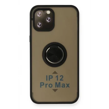 Newface Apple iPhone 12 Pro Kılıf Montreal Yüzüklü Silikon Kapak - Siyah