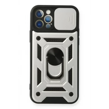 Newface Apple iPhone 12 Pro Kılıf Pars Lens Yüzüklü Silikon - Gümüş