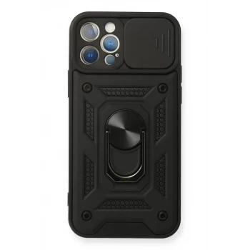 Newface Apple iPhone 12 Pro Kılıf Pars Lens Yüzüklü Silikon - Siyah