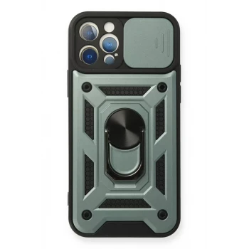 Newface Apple iPhone 12 Pro Kılıf Pars Lens Yüzüklü Silikon - Yeşil