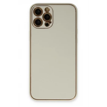 Newface Apple iPhone 12 Pro Max Kılıf Coco Deri Silikon Kapak - Beyaz