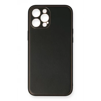 Newface Apple iPhone 12 Pro Max Kılıf Coco Deri Silikon Kapak - Siyah