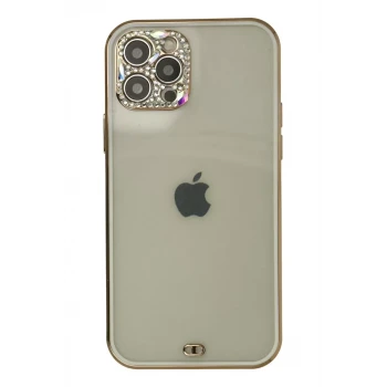 Newface Apple iPhone 12 Pro Max Kılıf Liva Taşlı Silikon - Beyaz
