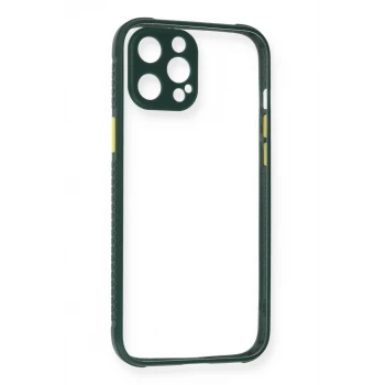 Newface Apple iPhone 12 Pro Max Kılıf Miami Şeffaf Silikon - Koyu Yeşil