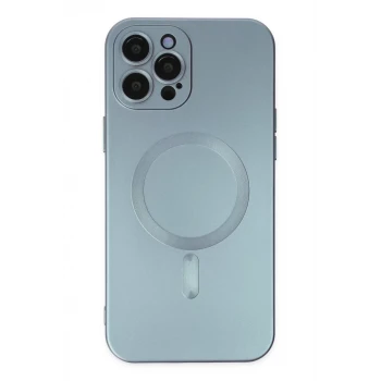 Newface Apple iPhone 12 Pro Max Kılıf Moshi Lens Magneticsafe Silikon - Sierra Blue