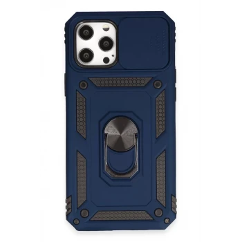 Newface Apple iPhone 12 Pro Max Kılıf Pars Lens Yüzüklü Silikon - Lacivert