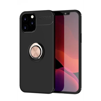 Newface Apple iPhone 12 Pro Max Kılıf Range Yüzüklü Silikon - Siyah-Gold